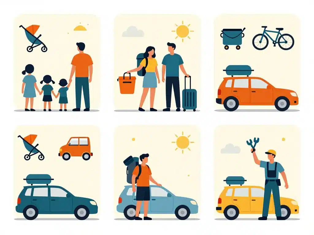 Différents usagers et voiture siège rabattable plancher plat