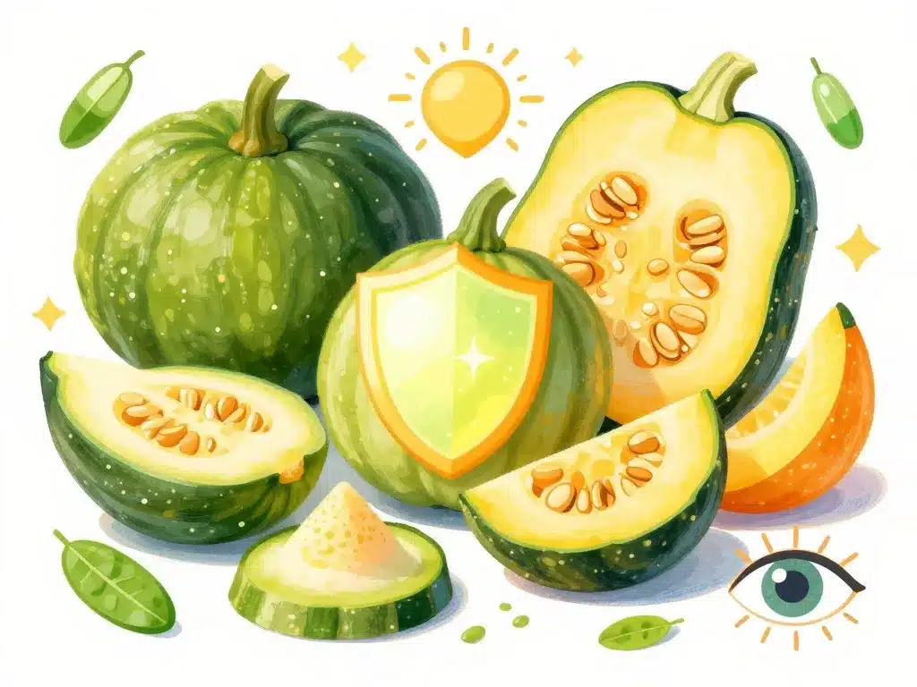 illustration des nutriments de la courge verte et jaune