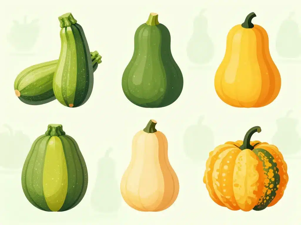 diagramme comparatif visuel des types de courge verte et jaune