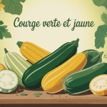 présentation artistique de courge verte et jaune sur une table