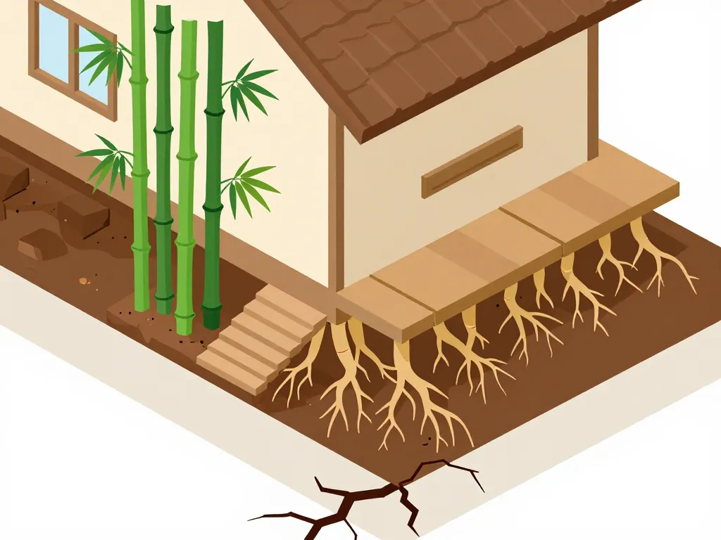 degat bambou maison racines fondation terrasse