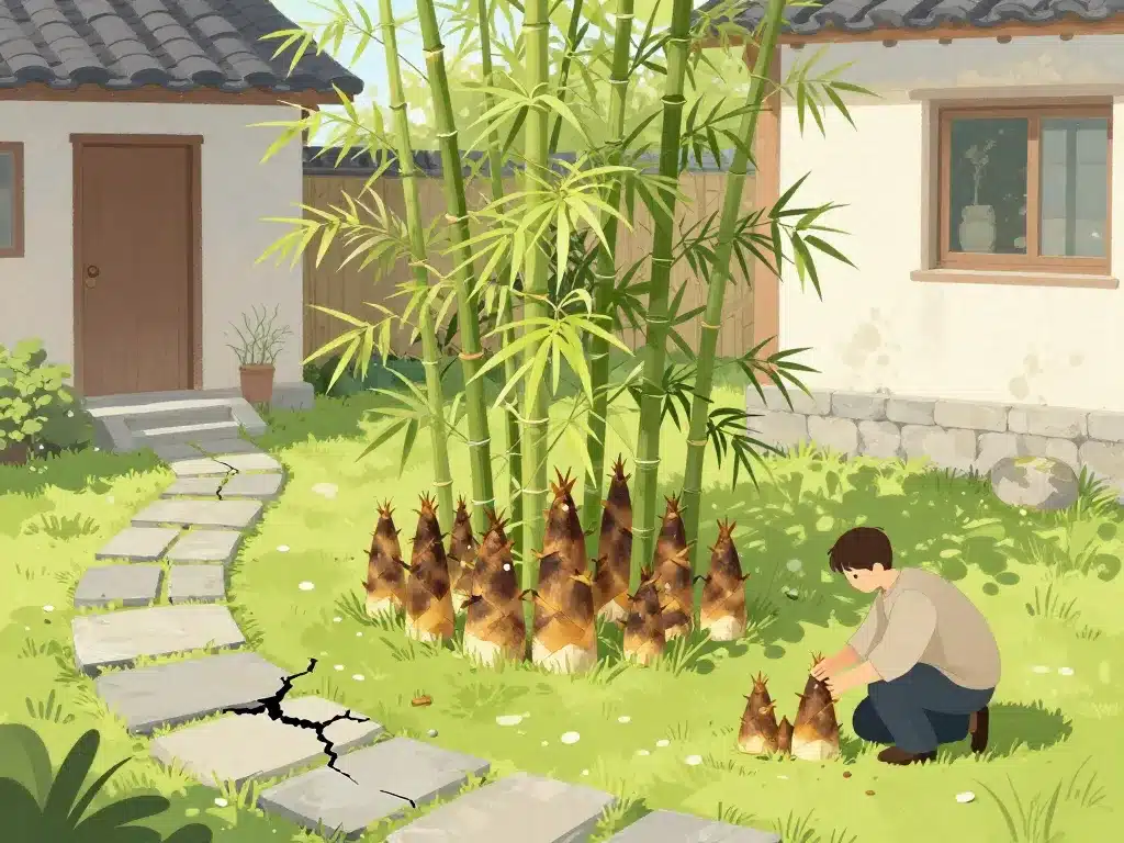 degat bambou maison jardin fissures pavés