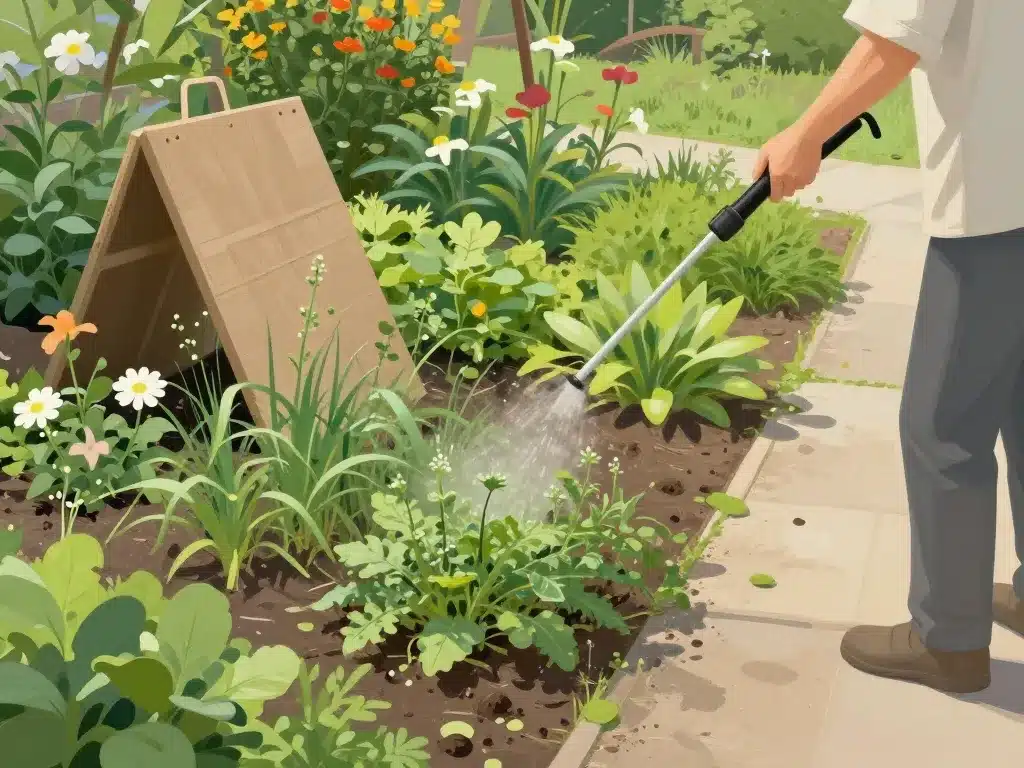 dosage mélange bicarbonate de soude et vinaigre blanc pour désherber illustration traitement ciblé des mauvaises herbes