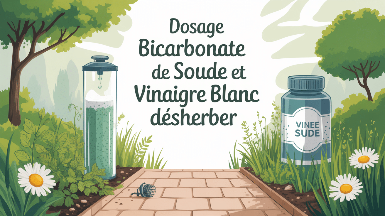 dosage mélange bicarbonate de soude et vinaigre blanc pour désherber illustration allée et plantes protégées