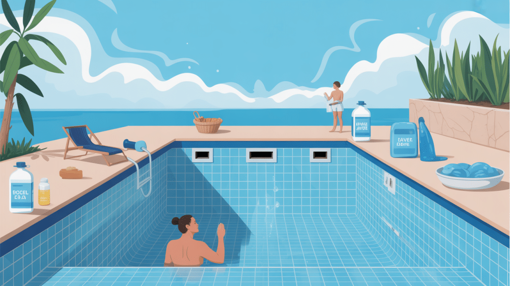 dose eau de javel pour piscine 50 m3 illustration stylisée entretien