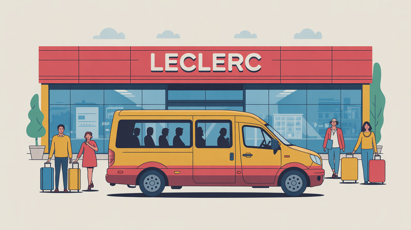 location 9 places leclerc minibus devant magasin avec voyageurs