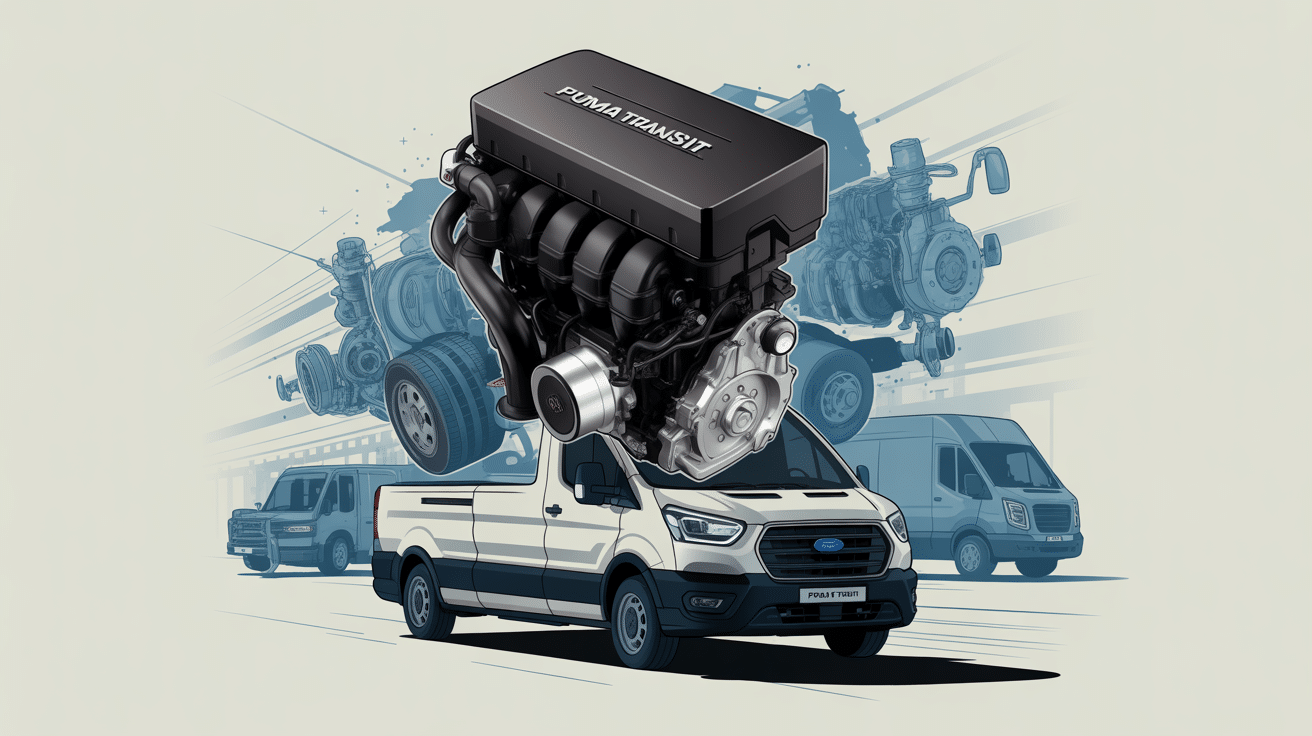 illustration moteur puma ford transit, vue stylisée professionnelle