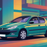 peugeot 206 saloon mise en avant dans un décor urbain avec coffre ouvert