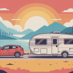 camping car tractant voiture legere sur route de vacances