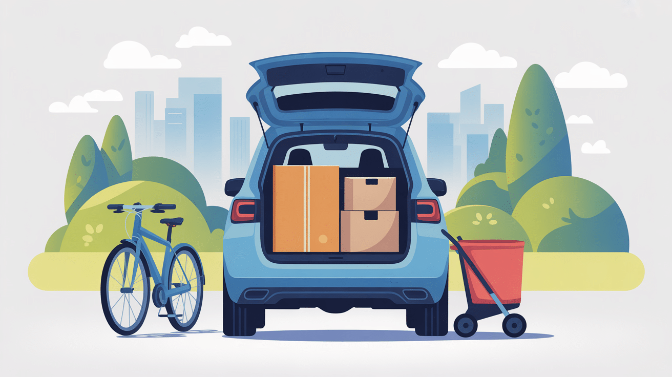 Voiture siège rabattable plancher plat avec chargement vélo carton poussette