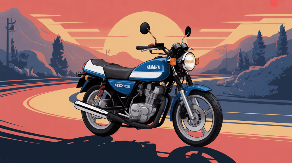 yamaha rd 125 lc sur route rétro, ambiance collection passion