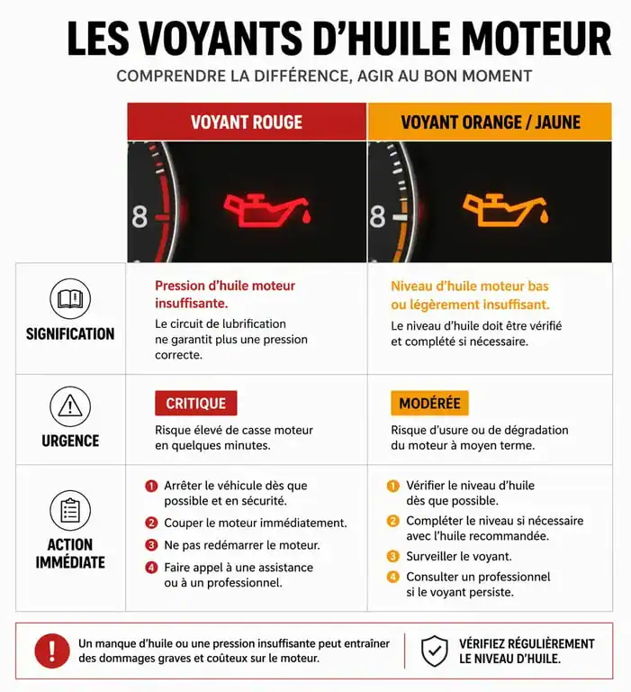 Infographie des voyants d'huile moteur : signification et actions à entreprendre