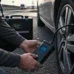 gonfleur pneu voiture portatif utilisé sur aire d’autoroute
