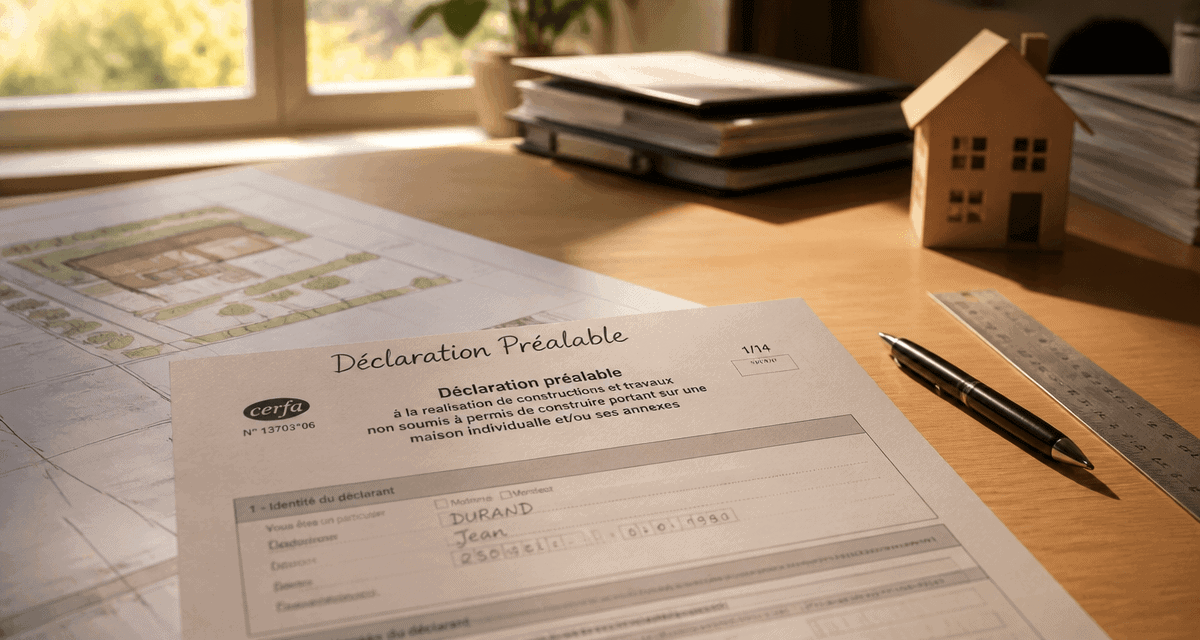 cerfa 13703 6 à imprimer sur bureau avec plan et stylo