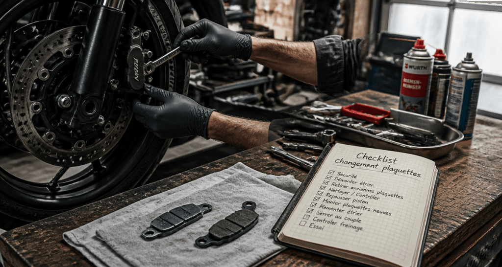Changer plaquette de frein moto gros plan