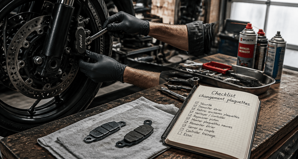 Changer plaquette de frein moto gros plan