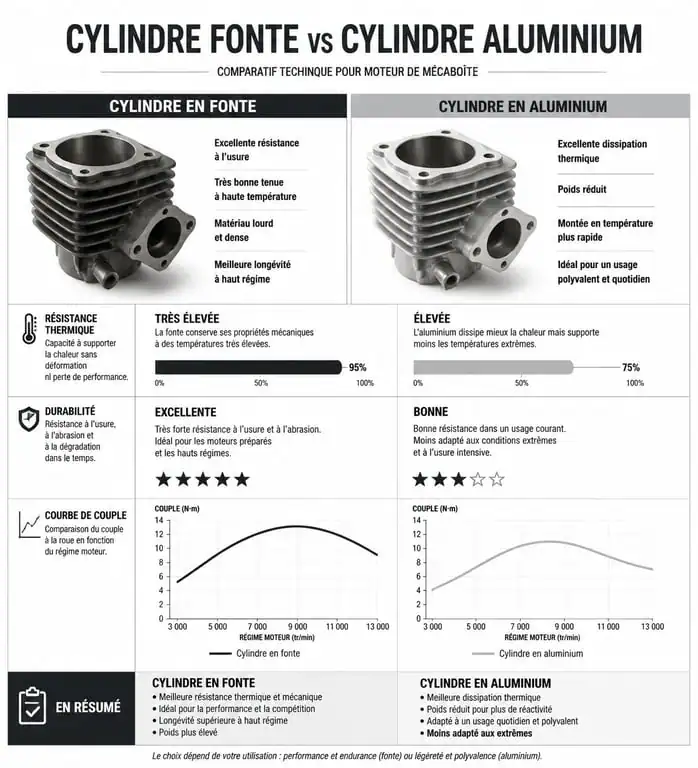 Comparatif technique kit cylindre fonte vs aluminium pour moteur 50cc