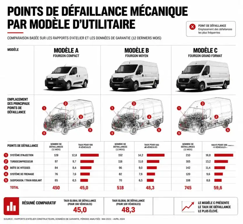 Infographie des points de vigilance et modèles d'utilitaires à éviter lors d'un achat
