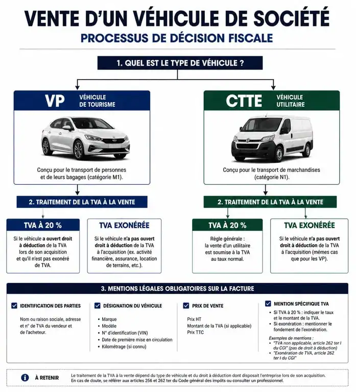 Infographie décisionnelle TVA vente véhicule de société à particulier