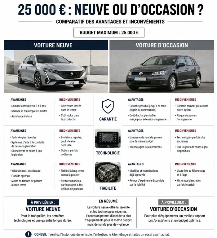 Comparatif achat voiture 25000 euros neuf contre occasion