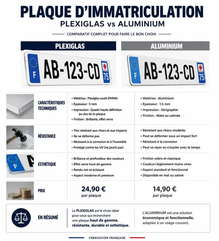 Comparatif des matériaux pour plaque d'immatriculation : plexiglas vs aluminium