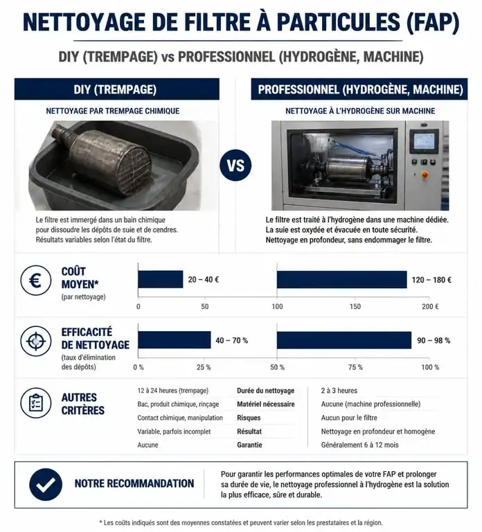 Comparatif des méthodes de nettoyage du filtre à particules FAP