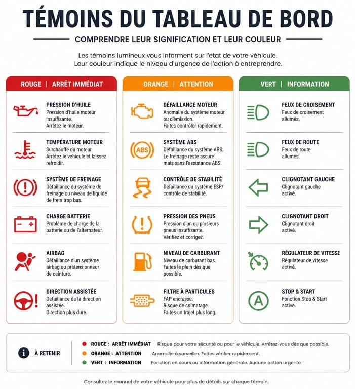 Signification des voyants du tableau de bord de voiture