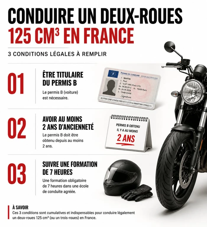 Conditions légales pour conduire un 125 cm3 avec un permis B