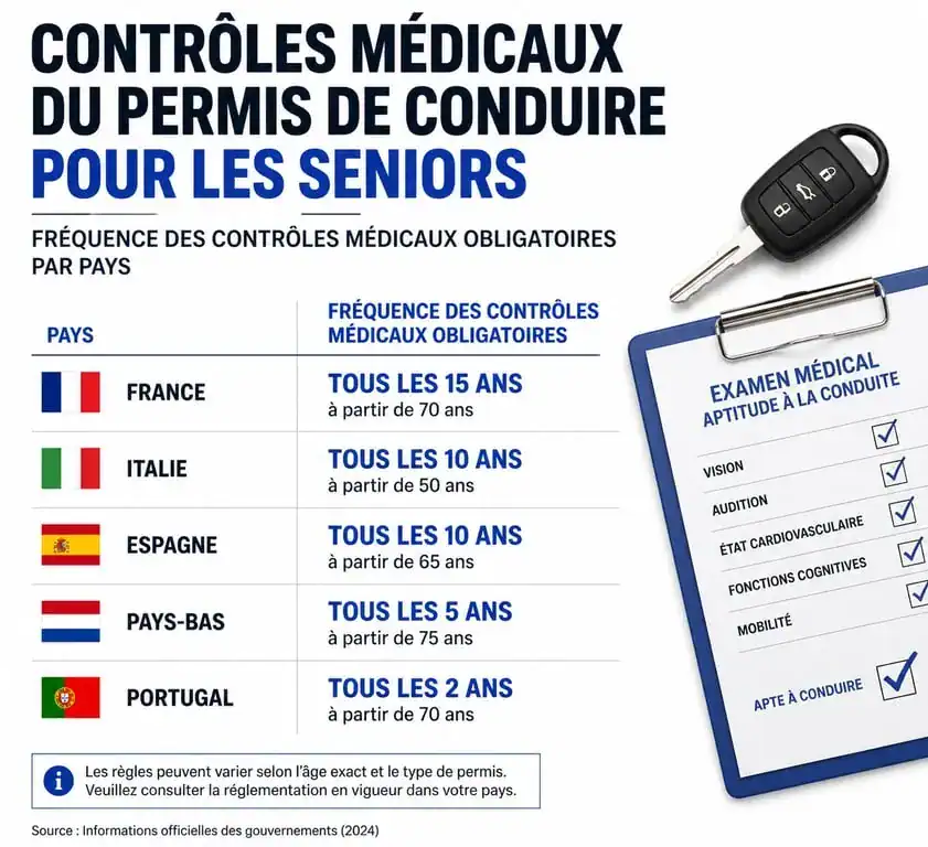 Comparaison européenne de la fréquence des visites médicales pour le permis de conduire après 70 ans