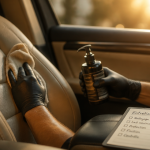 Entretien sieges en cuir voiture, application lait nourrissant
