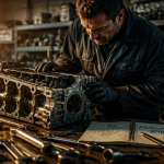 Moteur grippé sur établi, outils et dégrippant