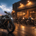 motocyclette marque devant atelier