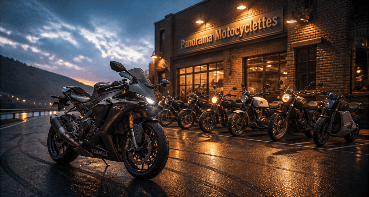 motocyclette marque devant atelier