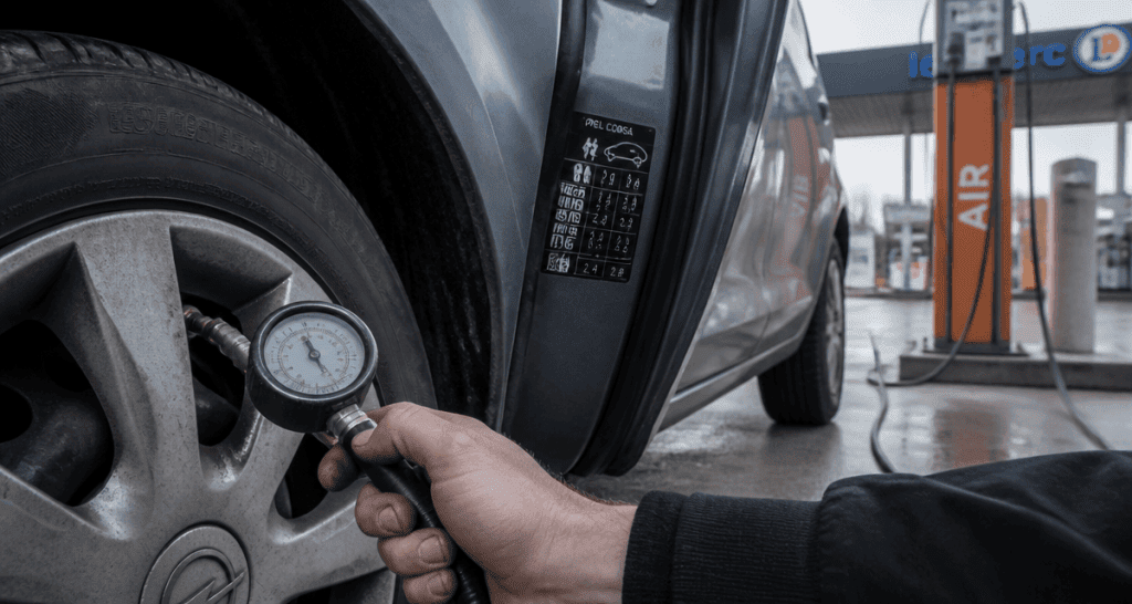 opel corsa pression pneu manomètre station-service
