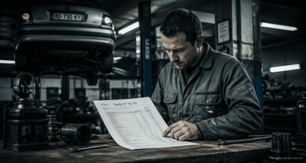 tarif main d'oeuvre garage t1 t2 t3 facture