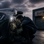 bruit métallique voiture mécanicien inspecte roue