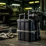 Canister voiture EVAP usé sur établi en atelier automobile