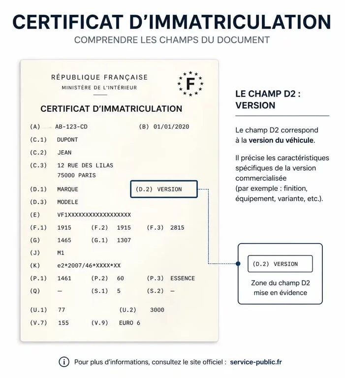 Emplacement du champ D2 sur la carte grise