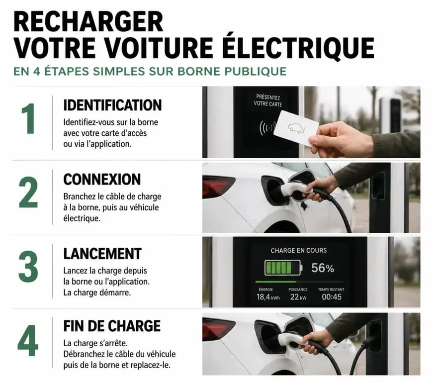 Étapes pour brancher une voiture électrique sur une borne publique