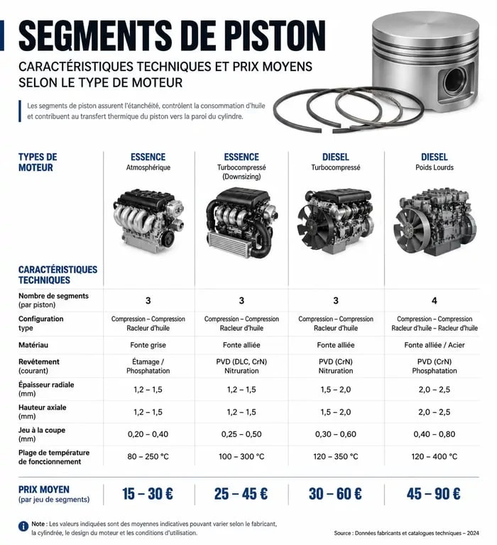 Infographie comparative des prix et caractéristiques de segmentation moteur pour différents véhicules