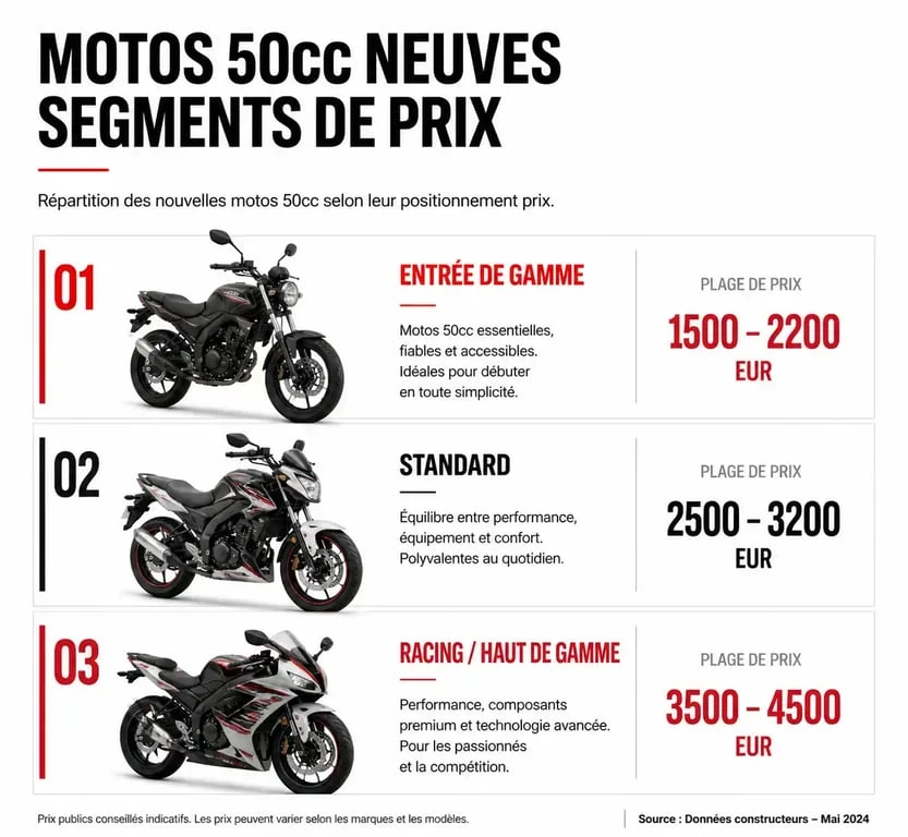 Infographie des prix des motos 50cc neuves par catégorie