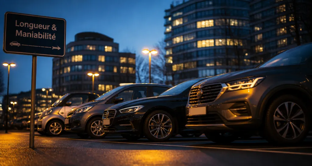 longueur voiture différents modèles sur parking urbain