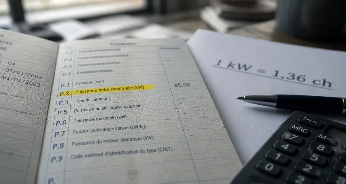 P2 sur carte grise : puissance nette maximale et conversion kW en ch