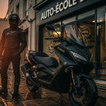 permis tmax jeune motard devant auto école
