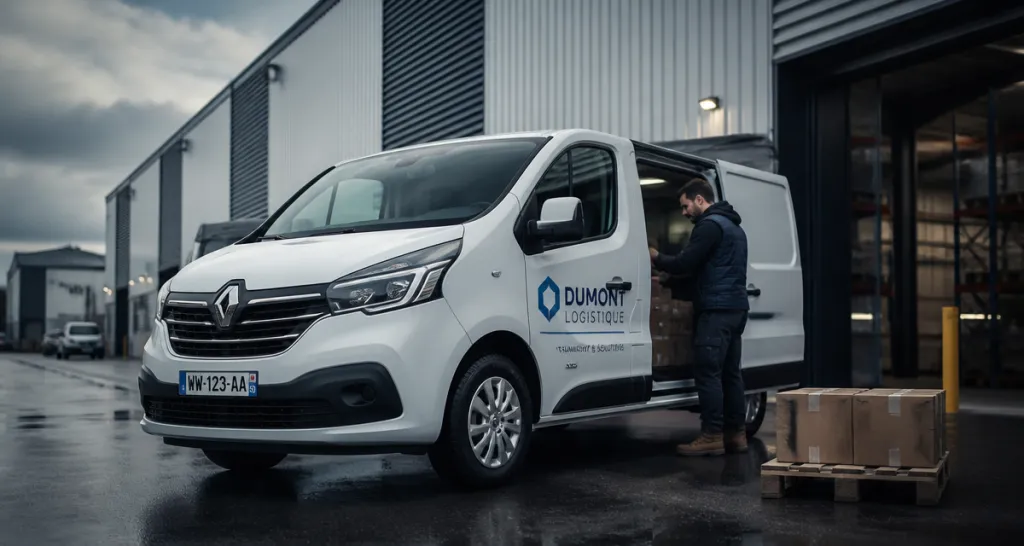 Renault trafic blanc devant entrepôt