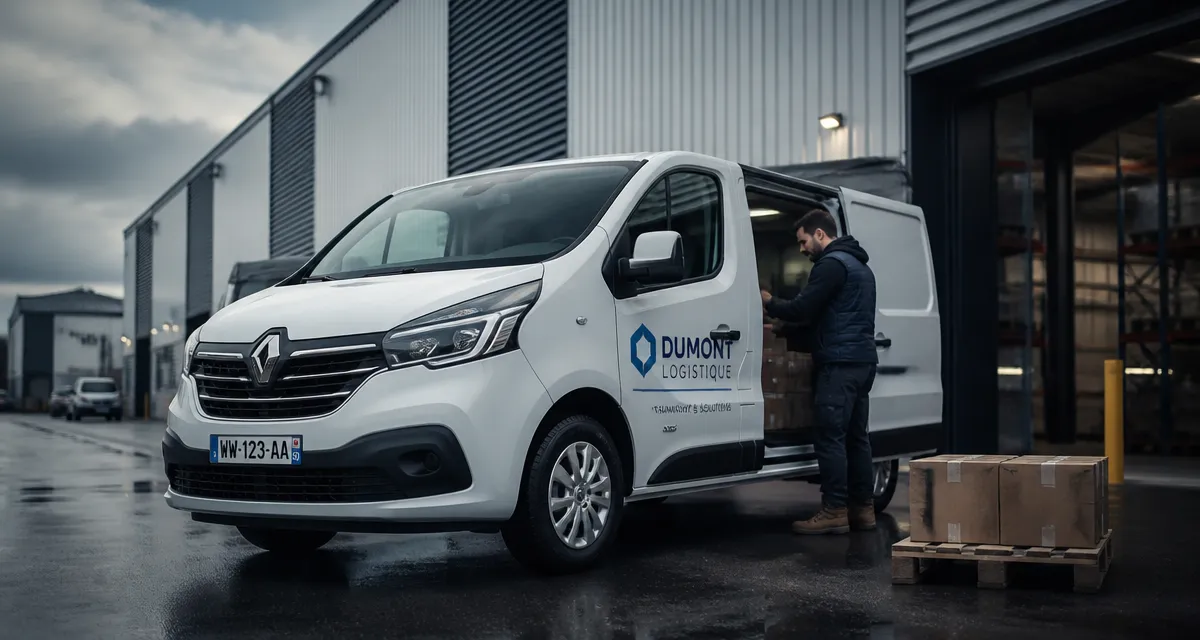 Renault trafic blanc devant entrepôt