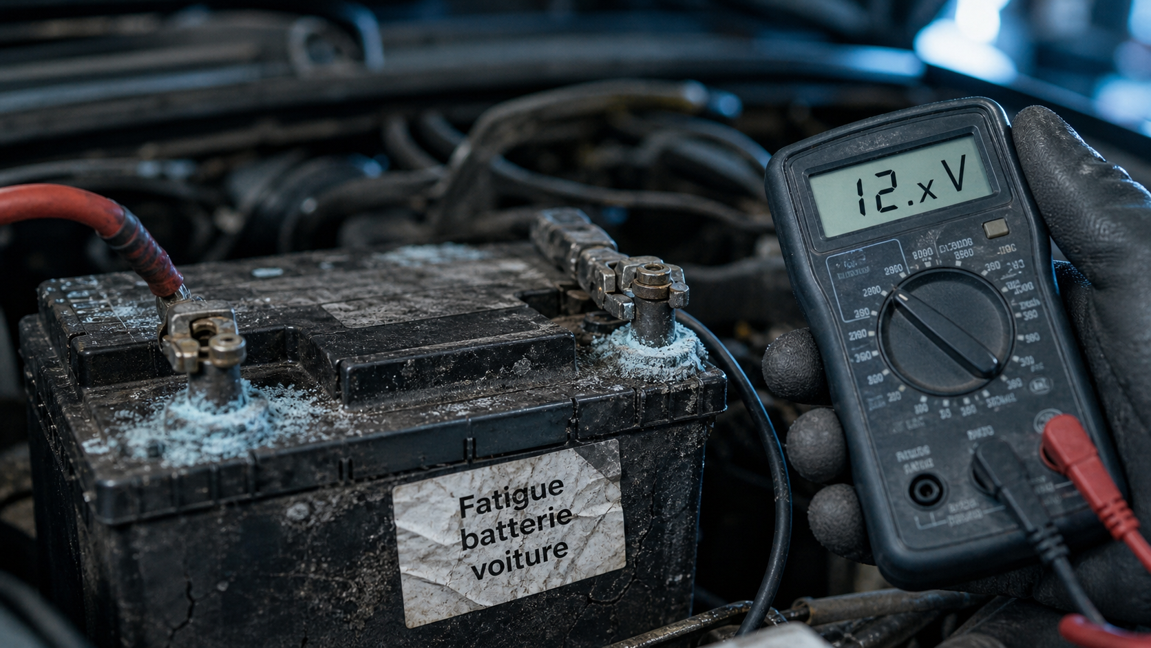 Signe de fatigue batterie voiture : batterie fatiguée et tension mesurée