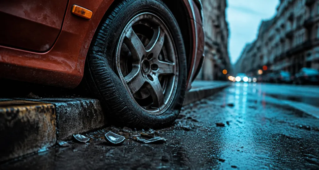 symptôme voiture qui a pris un trottoir jante et pneu touchés