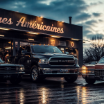 voiture americaine vintage devant garage france