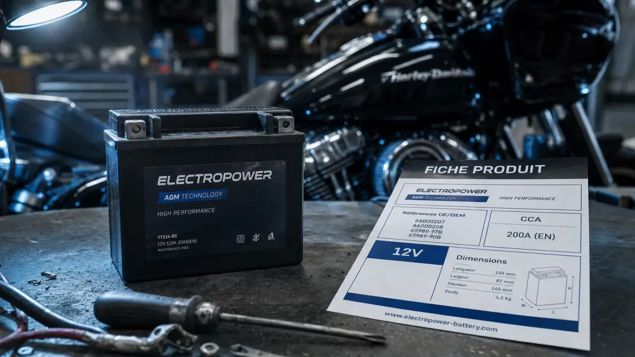 Batterie moto Harley-Davidson : vérifier CCA, cylindrée et référence d’origine